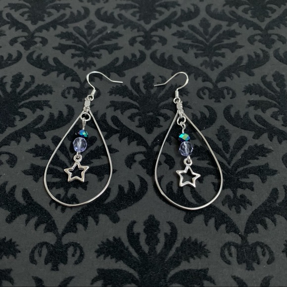 Sparkly Crystal Star Sterling Drop earrings - Picture 5 of 8